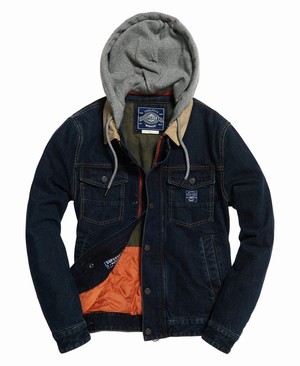 Superdry Hooded Hacienda Trucker Férfi Kabát Kék | JWPGO4732